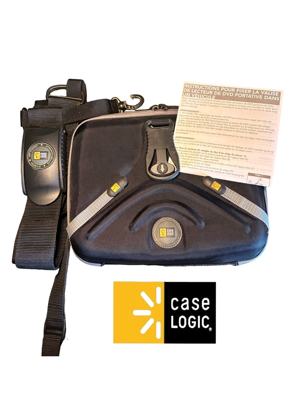 Case Logic Black In-Car Portable DVD Player Case + Car Seat Straps- NWOT